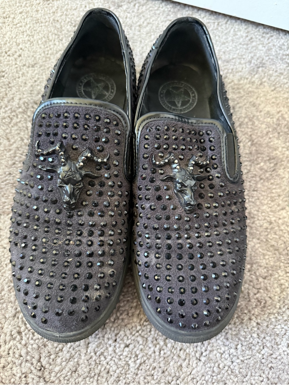 Blackcraft Cult Studded Slip-On Loafers with Baphomet Accent